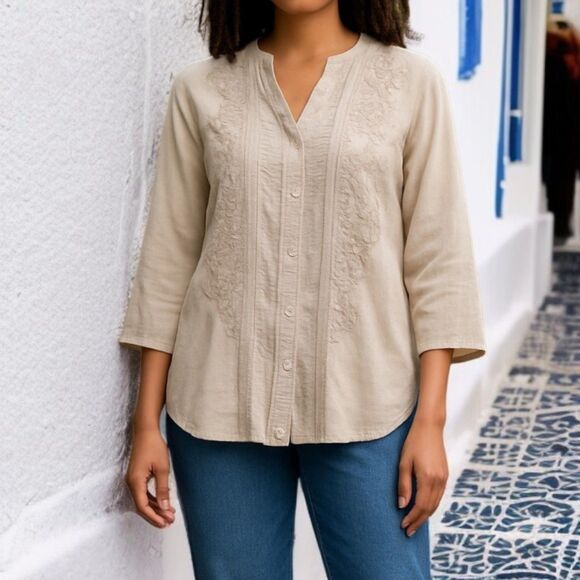 Solitaire Embroidered Button Down Shirt - Picture 1 of 14